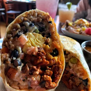 a burrito cut in half