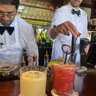 Mezcal drink on left. Tequila drink on the right.