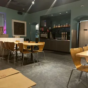 tables and chairs in a restaurant