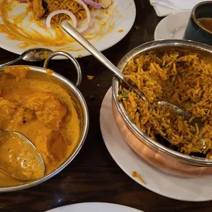 Chicken korma and chicken biryani