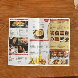 a menu on a table