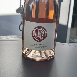 a bottle of rose wine