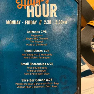 Happy hour menu