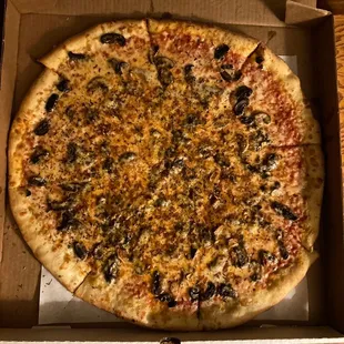 a whole pizza in a box