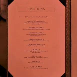 Libations Menu, February 2025