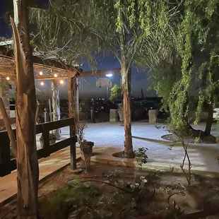 a patio at night