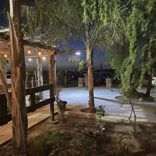 a patio at night