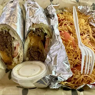 Burger Pita with Cheddar and a Side Salad