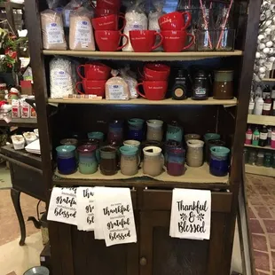 We carry an ever-changing selection of drink mixes, mugs, and kitchen accessories.