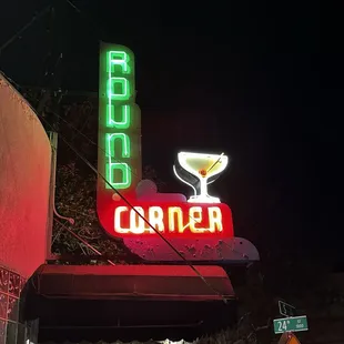 Very noticeable neon lights at the exterior of the building
