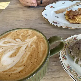 Snickerdoodle latte with a blueberry donut. The food is really good.  It's a very nice, clean place with plenty of seating.