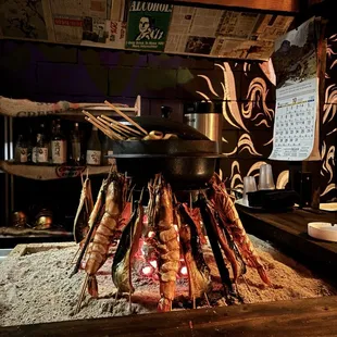 Huge prawns and mackerel