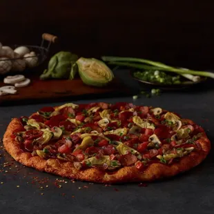 a whole pizza with toppings