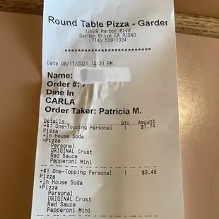 Receipt showing different prices on identical orders