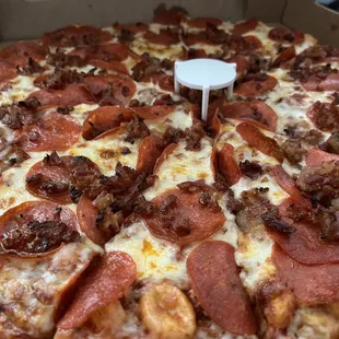 Get in my belly pizza with pepperoni and bacon bits