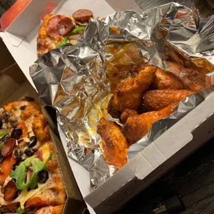 Wings and pizza