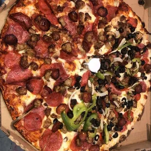 XL King Arthur's Supreme Pizza and Montague's All Meat Marvel Pizza