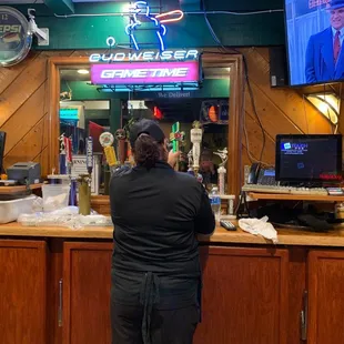 a woman at the counter