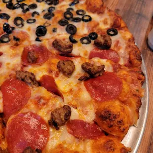 pepperoni, sausage, and olives