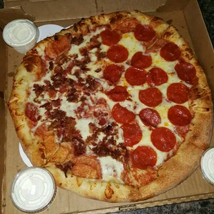 Half bacon and half pepperoni