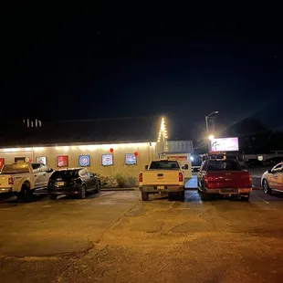 Outside front &amp; parking.  There are picnic tables on the other back side!