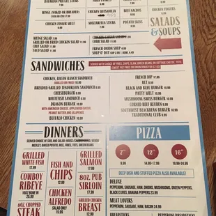Menu.  Lots of good pub food options