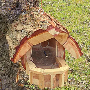 a birdhouse built into a tree