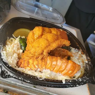 Fried Lobster Tail Alfredo