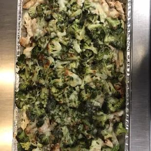 Full tray of Chicken and Broccoli Alfredo over Ziti