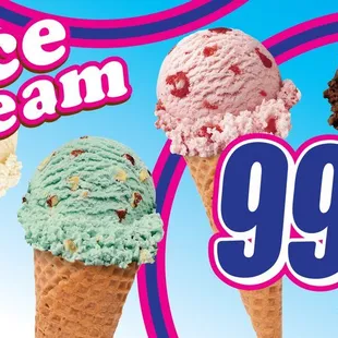 Eat all the ice creams! All flavors 99cents per scoop.