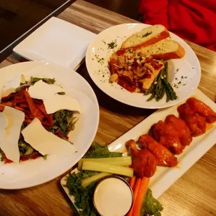 Kale salad, chicken Madeira and wings! Yum!