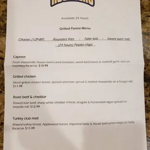 Panini menu