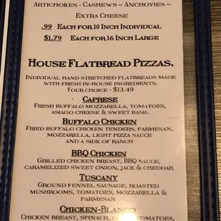 The pizza menu