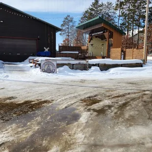 a snow covered parking lot