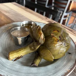 Grilled Artichoke with aioli &amp; butter sauce