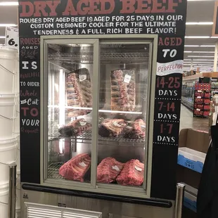 dry aged beef in display case