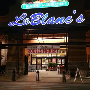 the front of the store at night