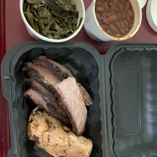 2meat combo-pulled pork &amp; brisket with beans &amp; collard greens