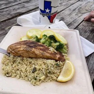 Grilled salmon was delicious.