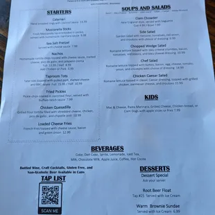 Appetizer menu.