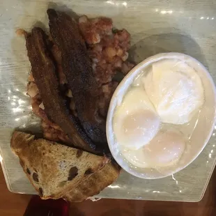 Corned Beef Hash eggs and big ass bacon