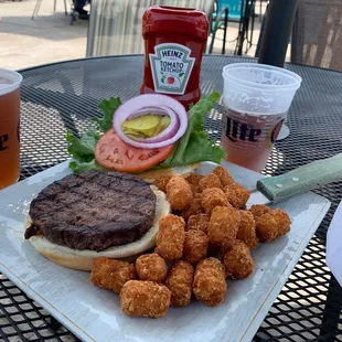 Patio bison burger and double fisting
