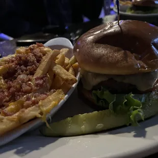 Asian burger with loaded fries
