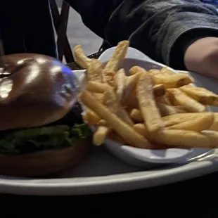 Plain hamburger with fries