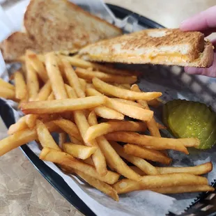 Good Ole down home grilled cheese and fries. Their fries are amazing!!