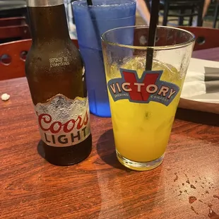 a beer and a cold beverage