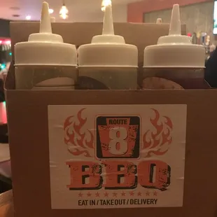 a box of bbq sauces