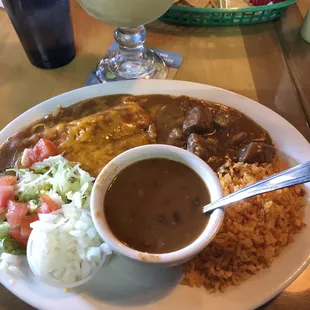 Cheese enchiladas with carne guisada and I asked for charro beans.