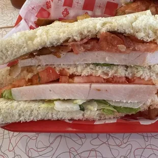 Turkey club with enormous thick slices of processed turkey roll