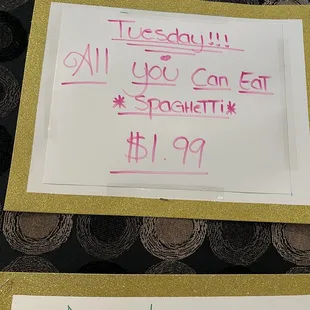 $1.99 all you can eat spaghetti?!?! They are giving it away!!!! lol
